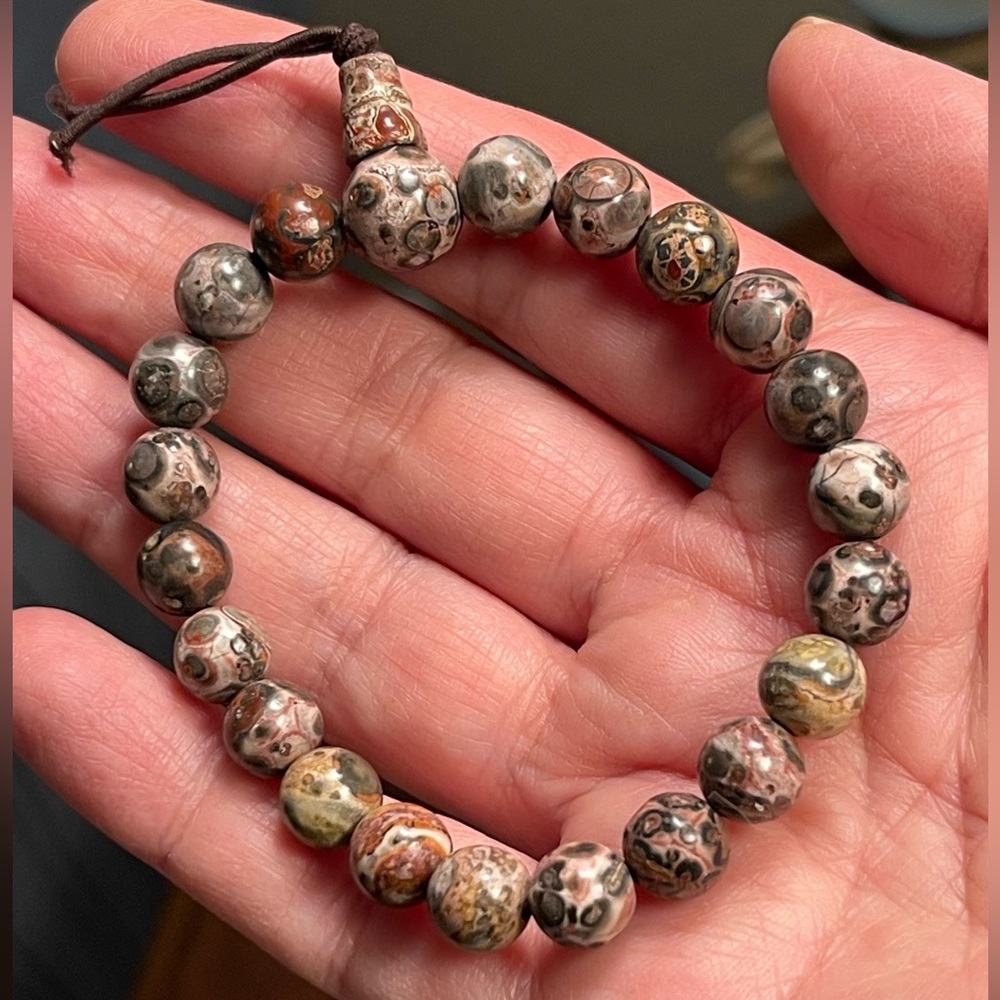 Leopard skin jasper 8mm bead stretchy bangle bracelet